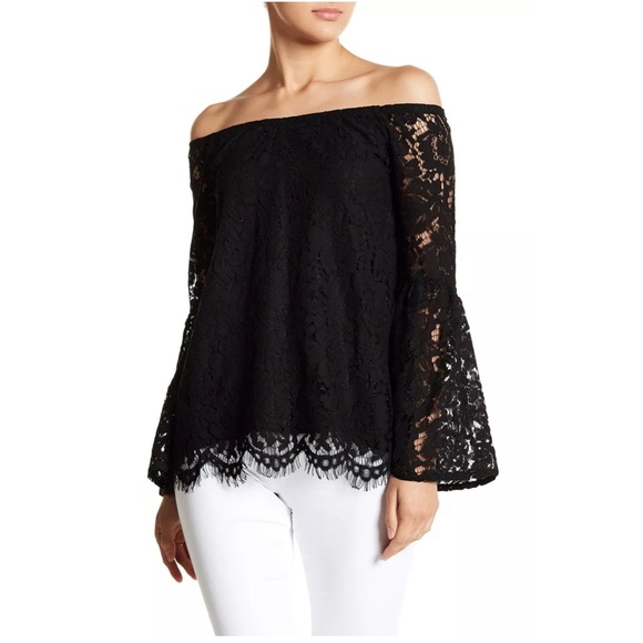 Chaser NWT Grey Lace Bell Sleeve Off the Shoulder Top Size: M - Picture 3 of 8